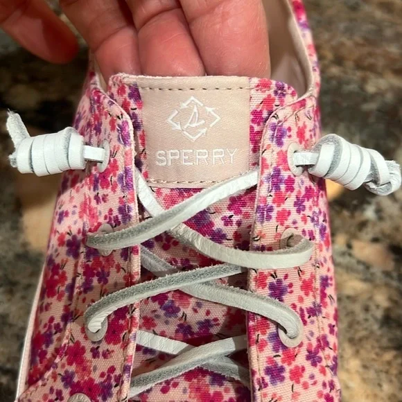 58. Sperry, Crest Vibe Floral Pink Boat Shoes Women’s Sz. 9.5 W. Leather laces - Picture 14 of 15